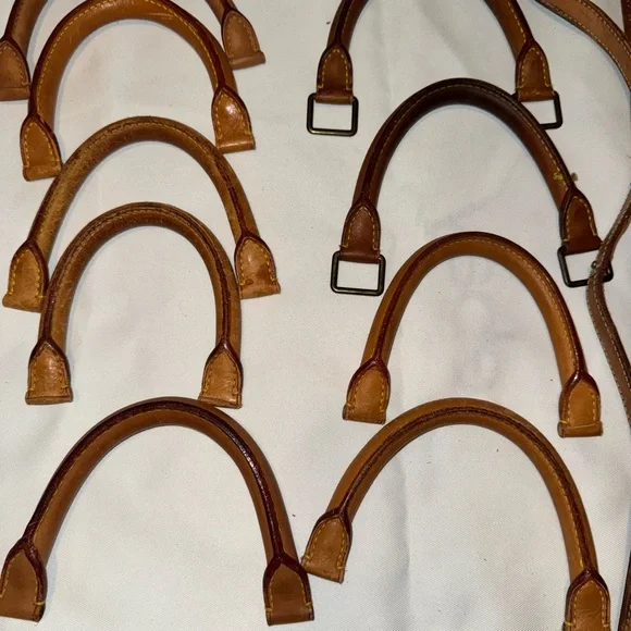 9 LV Brown Leather Handles and 4 - 38inch long straps .. cut from bags SKU-7490